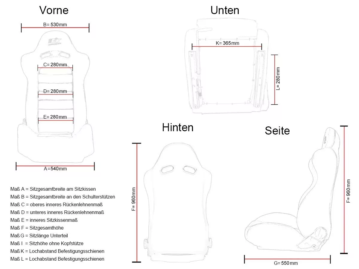 FK Sportsitze Auto Halbschalensitze Set Stuttgart Kunstleder schwarz