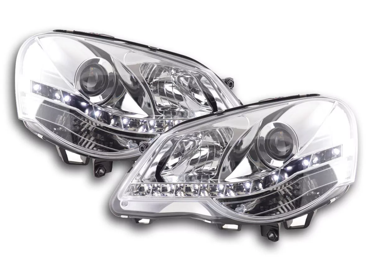 Scheinwerfer Set Daylight LED TFL-Optik VW Polo Typ 9N3 Bj. 05-09 chrom für Rechtslenker