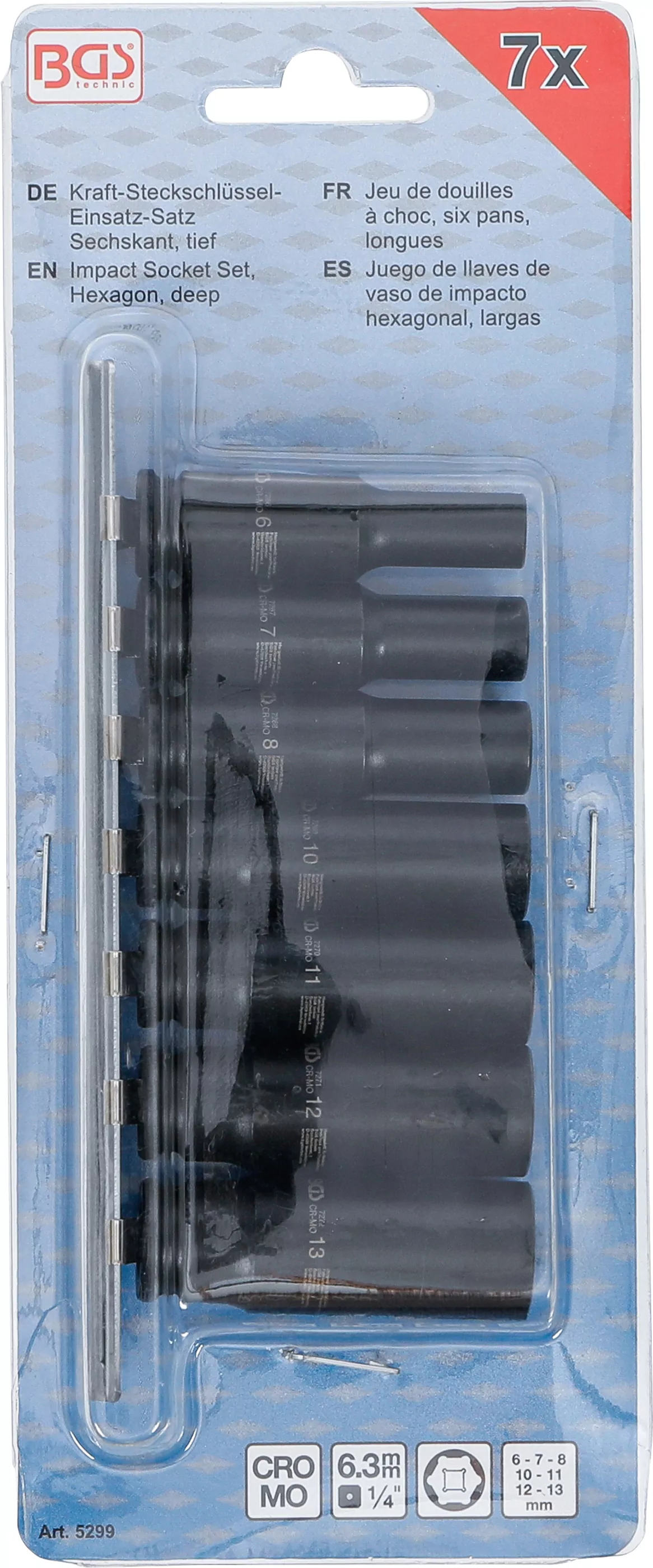 Kraft-Steckschlüssel-Einsatz-Satz Sechskant, tief | Antrieb Innenvierkant 6,3 mm (1/4") | SW 6 - 13 mm | 7-tlg.