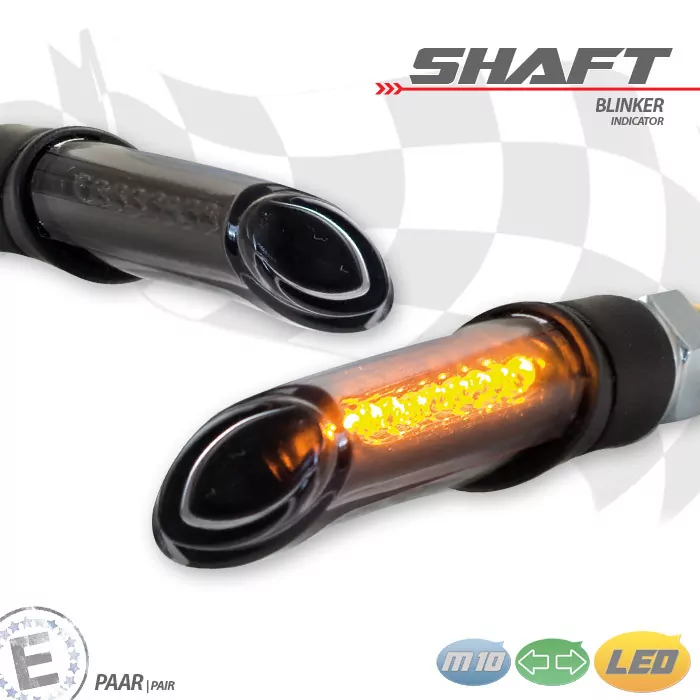 Led-blinker Shaft | Schwarz | Getönt | Paar | M10 | L 64 X B 24 X H 17 Mm | E-geprüft