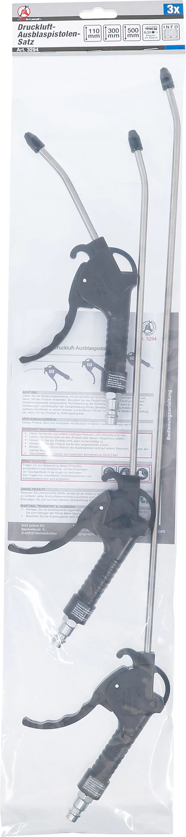 Druckluft-Ausblaspistolen-Satz | 110 / 300 / 500 mm | 3-tlg.