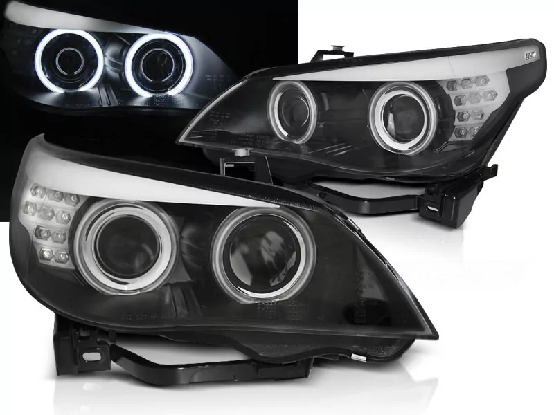 Xenon D2s Headlights Ccfl Angel Eyes Black Led Indicator Fits Bmw E60/e61 03-04