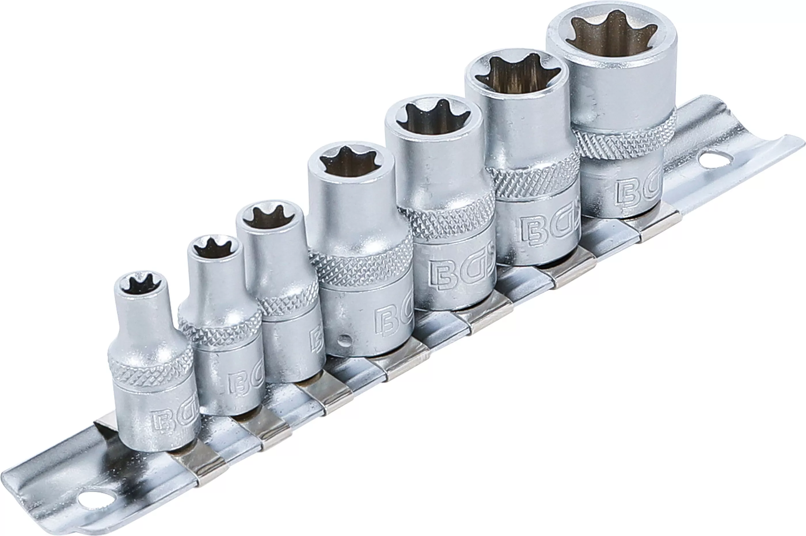 Steckschlüssel-Einsatz-Satz E-Profil | Antrieb Innenvierkant 6,3 mm (1/4") / 10 mm (3/8") | SW E6 - E16 | 7 tlg.