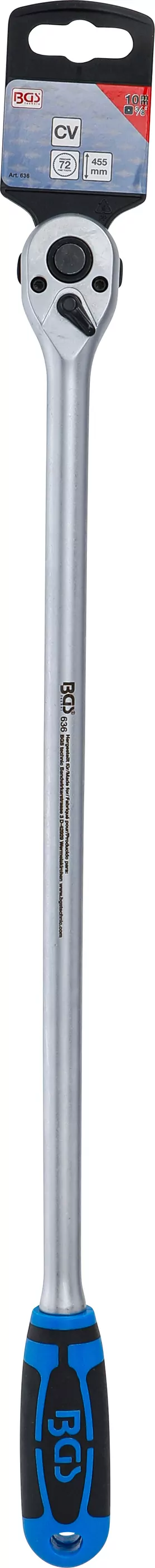 Umschaltknarre | extra lang | Abtrieb Außenvierkant 10 mm (3/8") | 455 mm