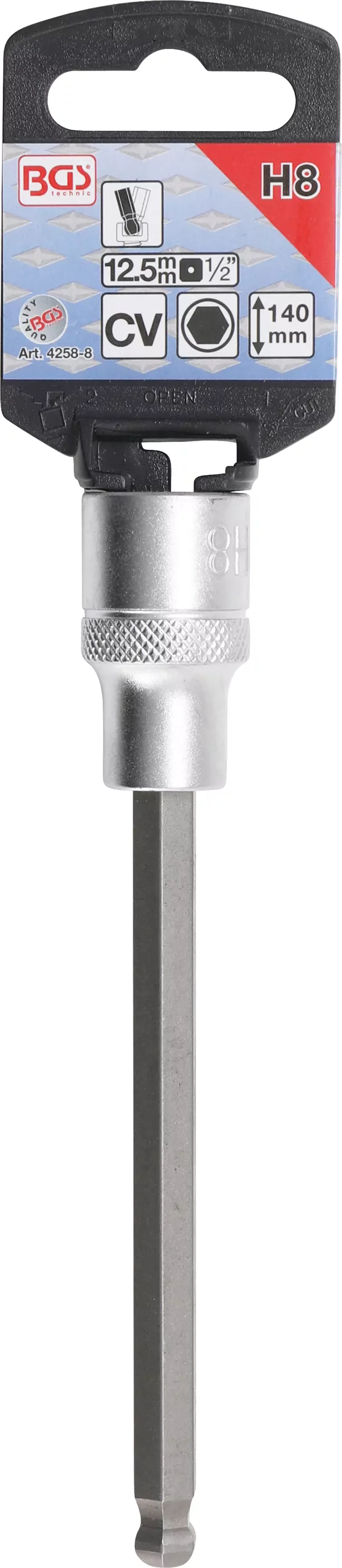 Bit-Einsatz | Länge 140 mm | Antrieb Innenvierkant 12,5 mm (1/2") | Innensechskant mit Kugelkopf 8 mm