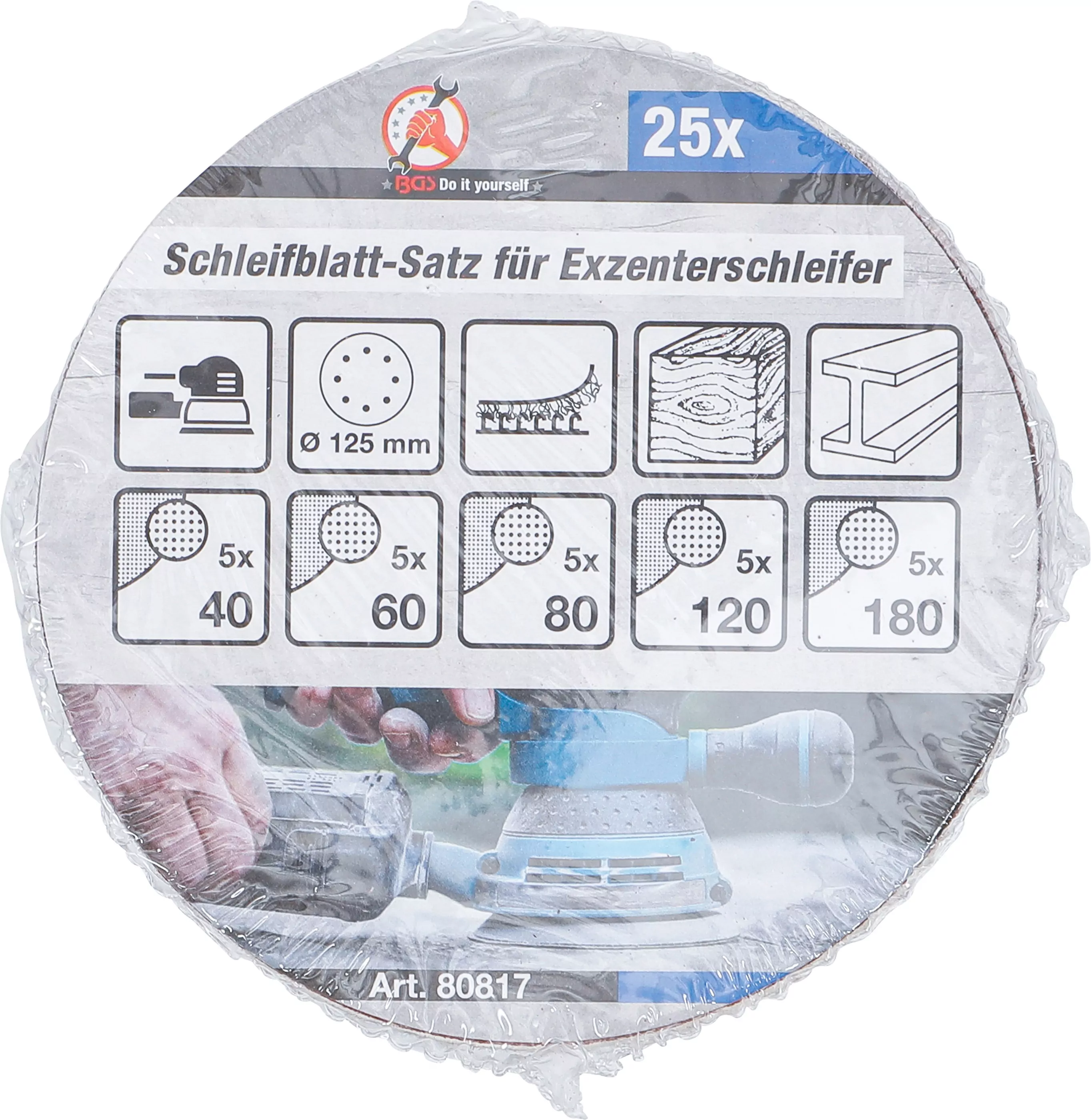 Schleifblatt-Satz für Exzenterschleifer | Ø 125 mm | K 40 - 180 | 25-tlg.