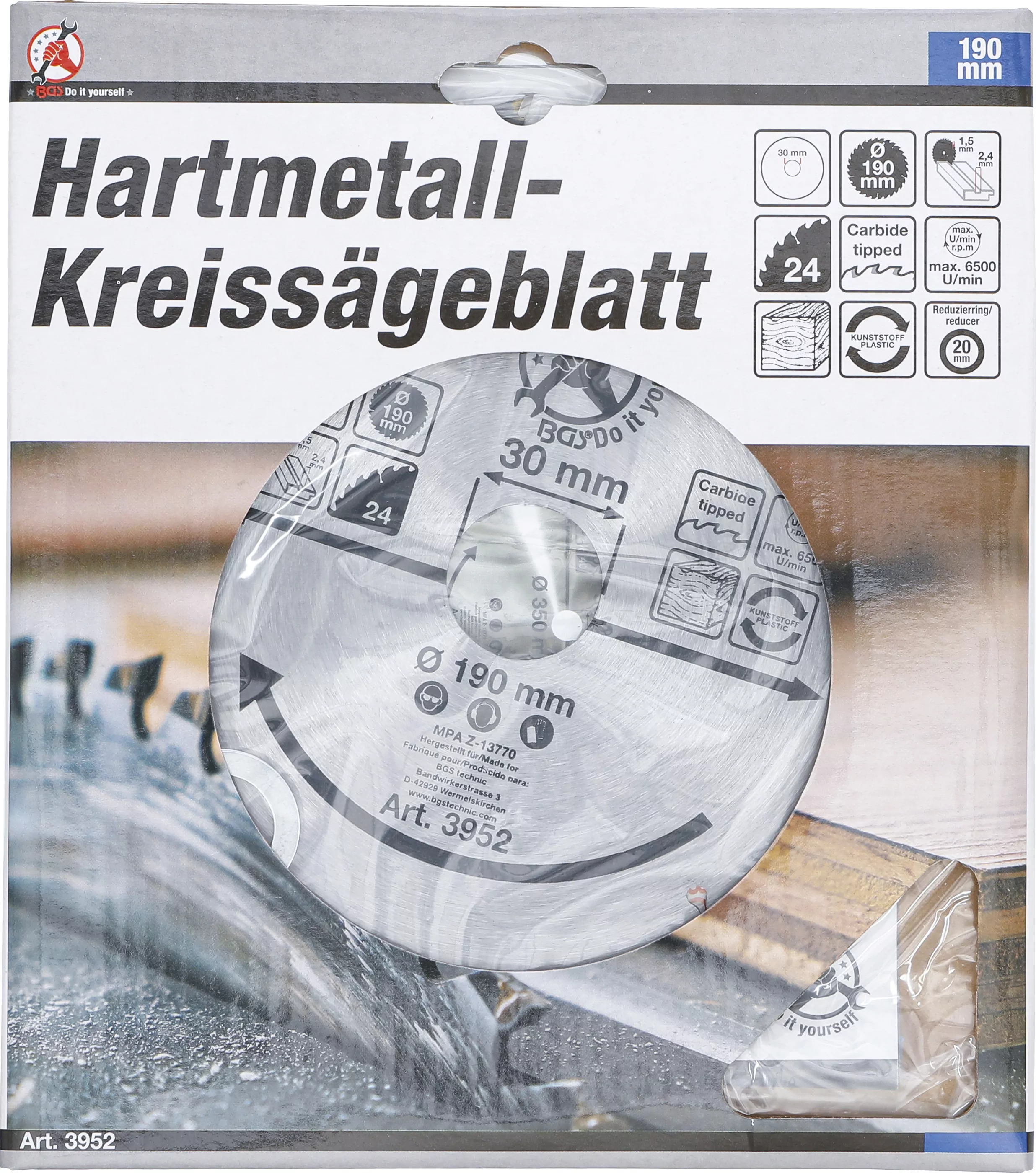 Hartmetall-Kreissägeblatt | Ø 190 x 30 x 2,5 mm | 24 Zähne