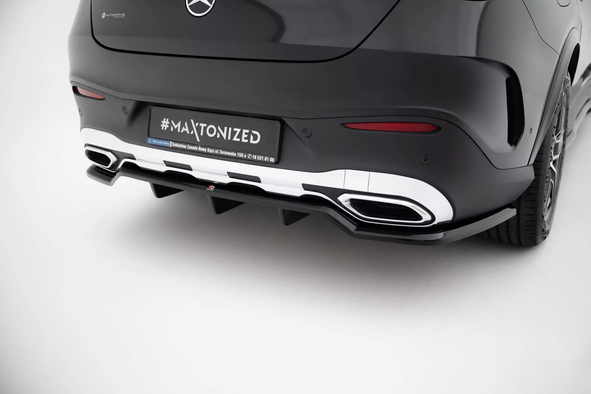 Hinten Splitter (mit Einem Vertikalem Balken) Mercedes-Benz GLC Coupe AMG-Line C254 Schwarz Hochglanz