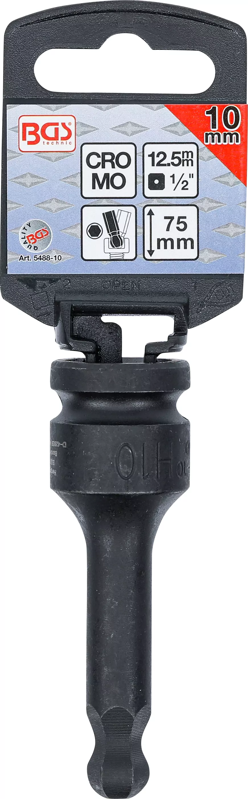 Kraft-Bit-Einsatz | Länge 75 mm | Antrieb Innenvierkant 12,5 mm (1/2") | Innensechskant mit Kugelkopf 10 mm