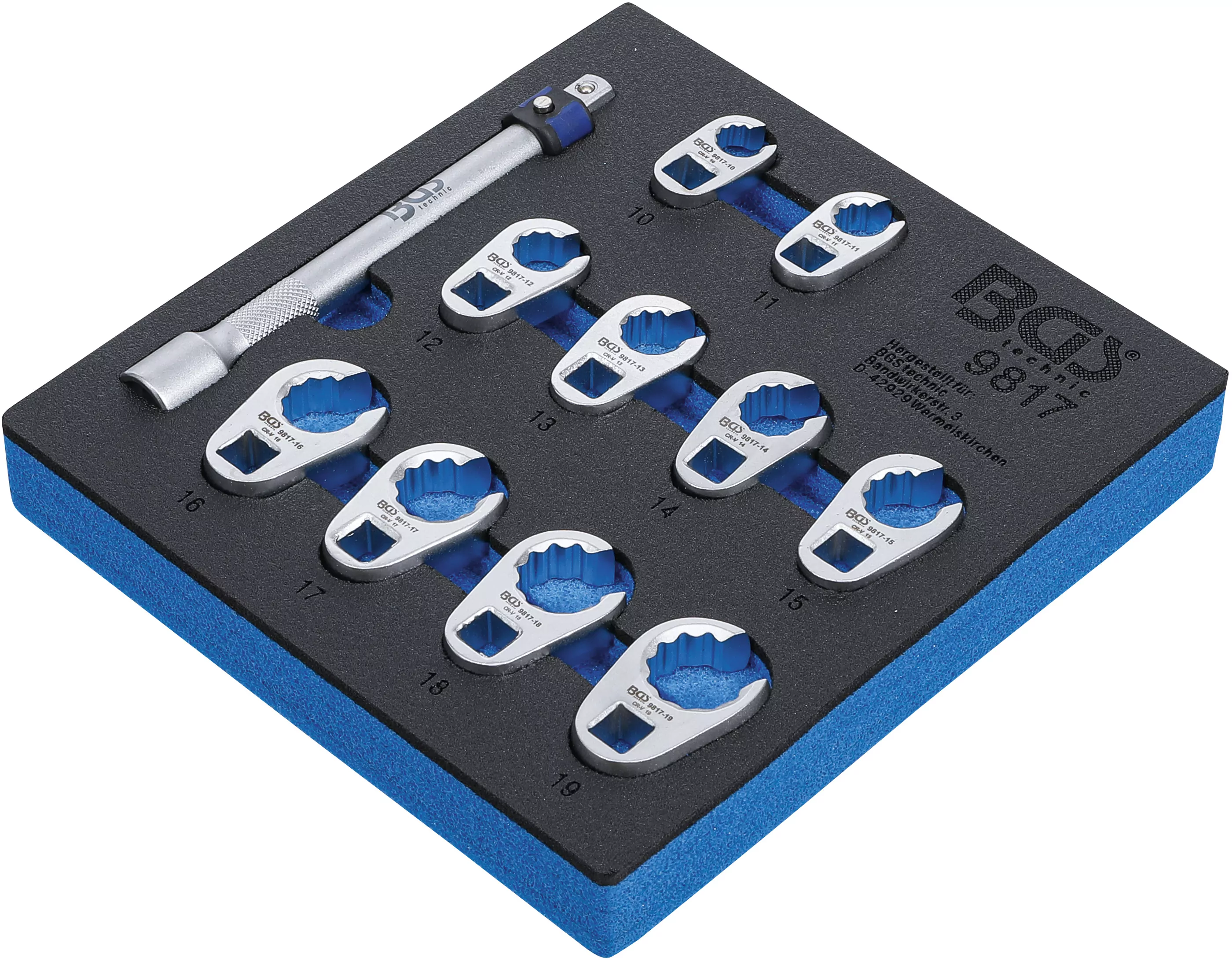 Werkstattwageneinlage 1/6: Hahnenfußschlüssel-Satz | SW 10 - 19 mm | 10 mm (3/8") | 11-tlg.