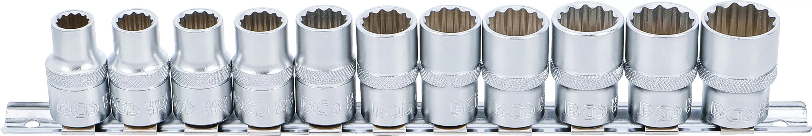 Steckschlüssel-Einsatz-Satz, Zwölfkant | Antrieb Innenvierkant 12,5 mm (1/2") | SW 10 - 21 mm | 11-tlg.