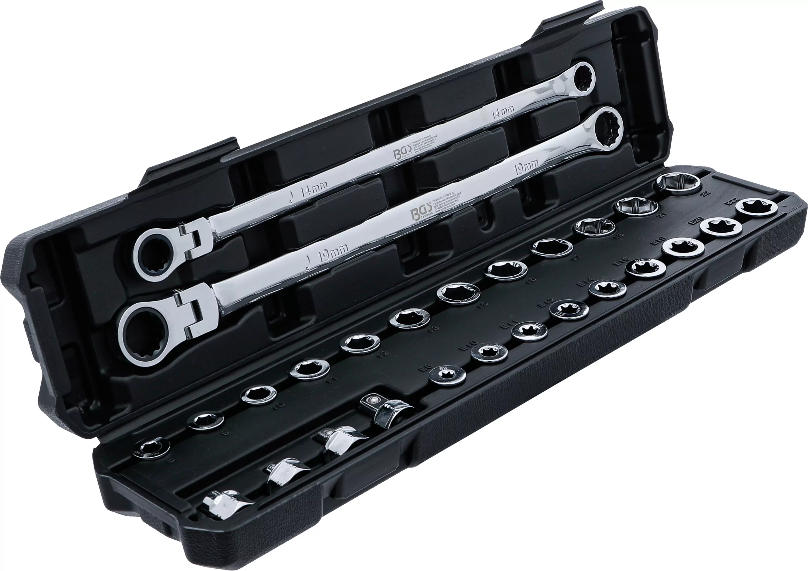 Doppel-Ring- und Ratschenring-Gelenkschlüssel-Satz | extra lang | 27-tlg.