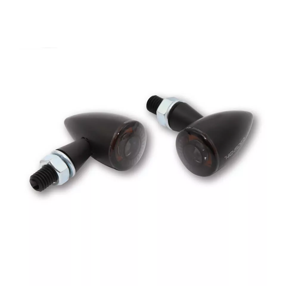 HIGHSIDER Pro Apollo Bullet LED Blinker Gehäuse Schwarz / Linse Rauchgrau (Paar), Vorn & Hinten