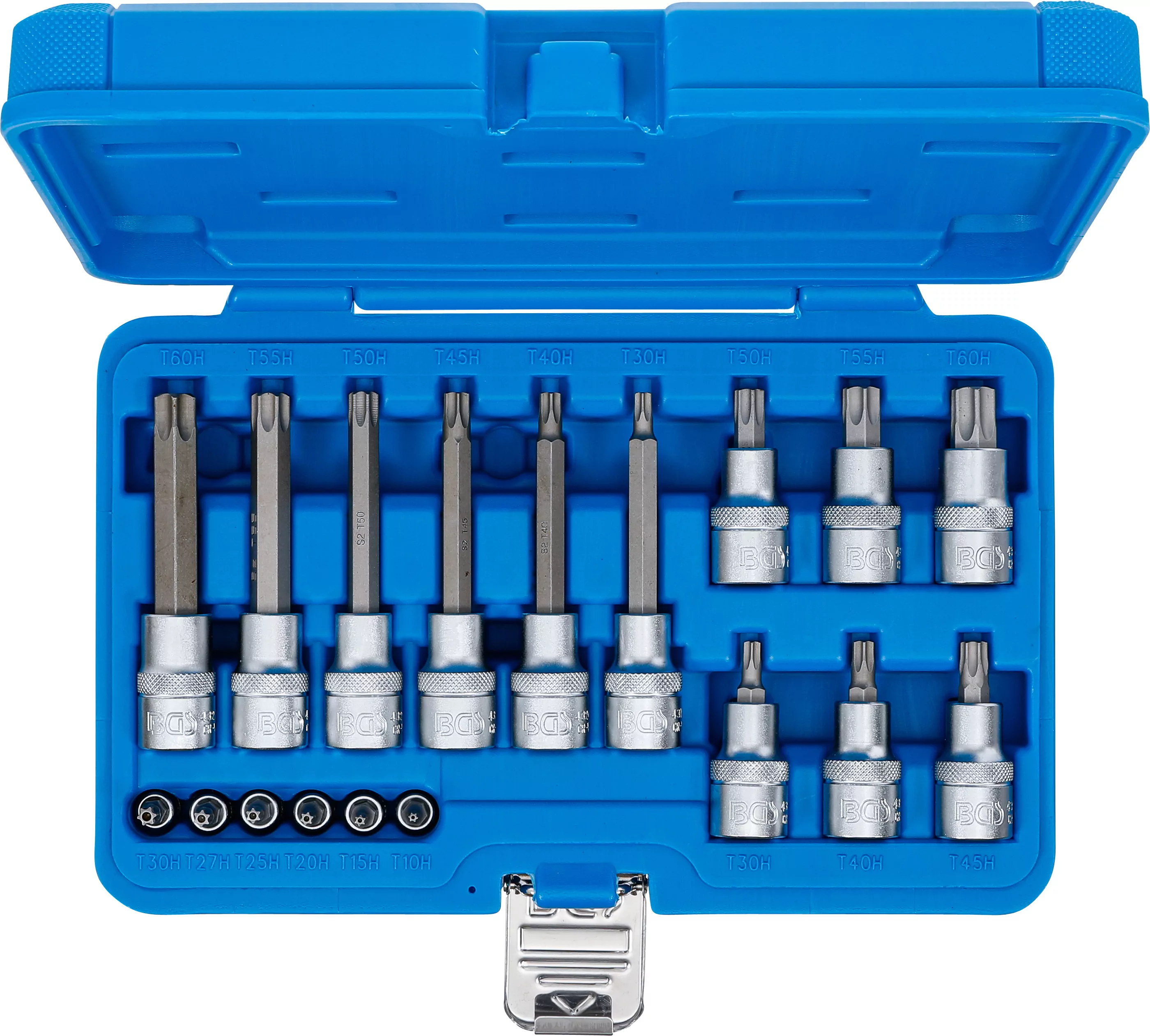 Bit-Einsatz-Satz | Antrieb Innenvierkant 6,3 mm (1/4") / 12,5 mm (1/2") | T-Profil (für Torx) mit Bohrung | 18-tlg.