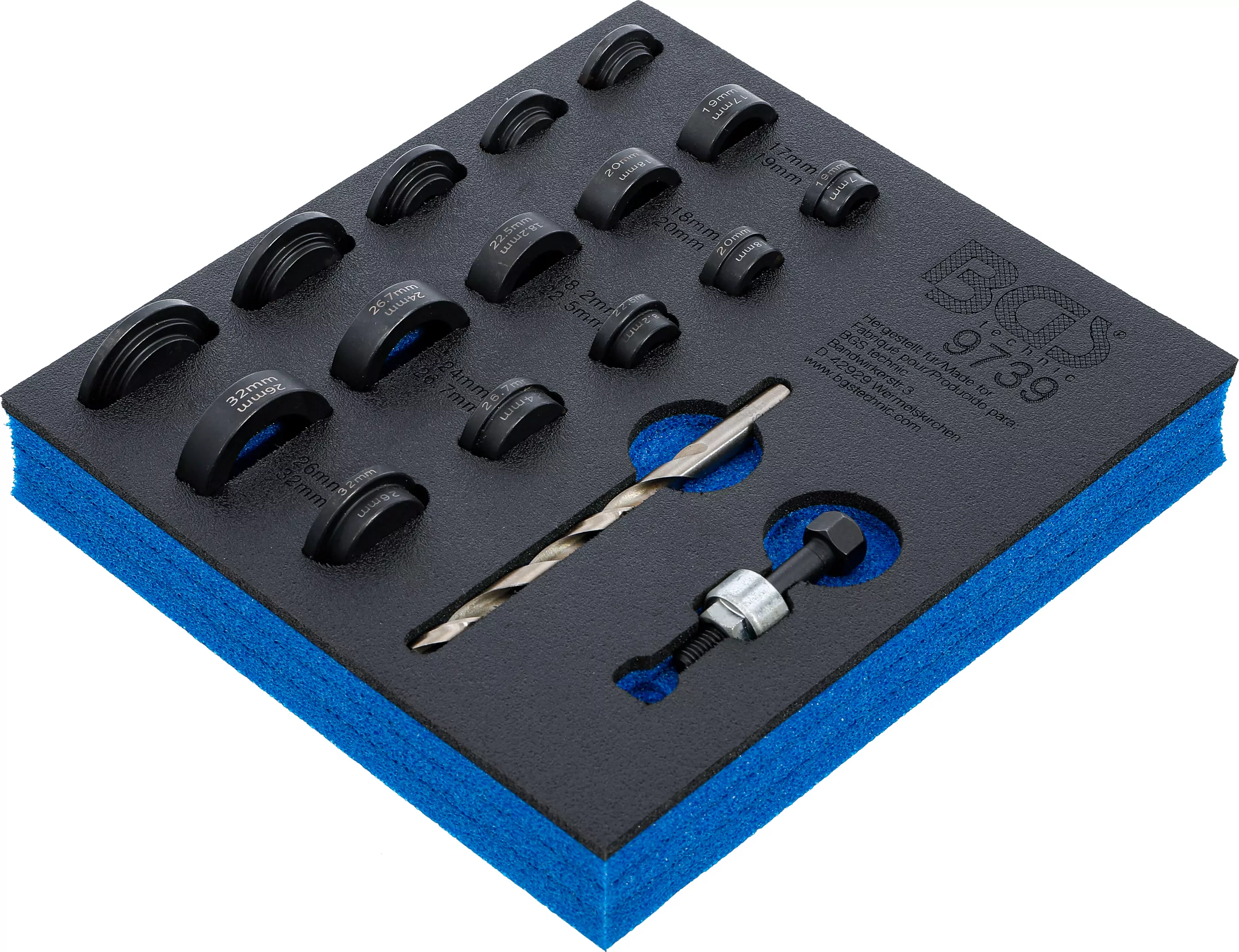 Werkstattwageneinlage 1/6: Lochstanz-Satz | für Einparksensoren | Ø 17 - 32 mm
