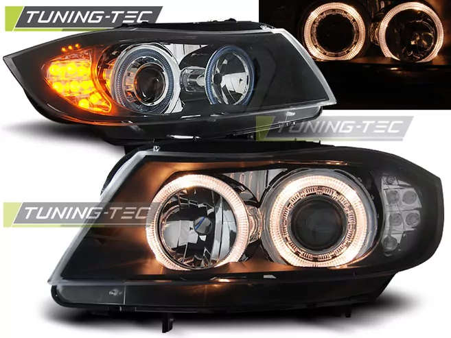 HEADLIGHTS ANGEL EYES BLACK LED INDICATOR fits BMW E90/E91 03.05-08.08