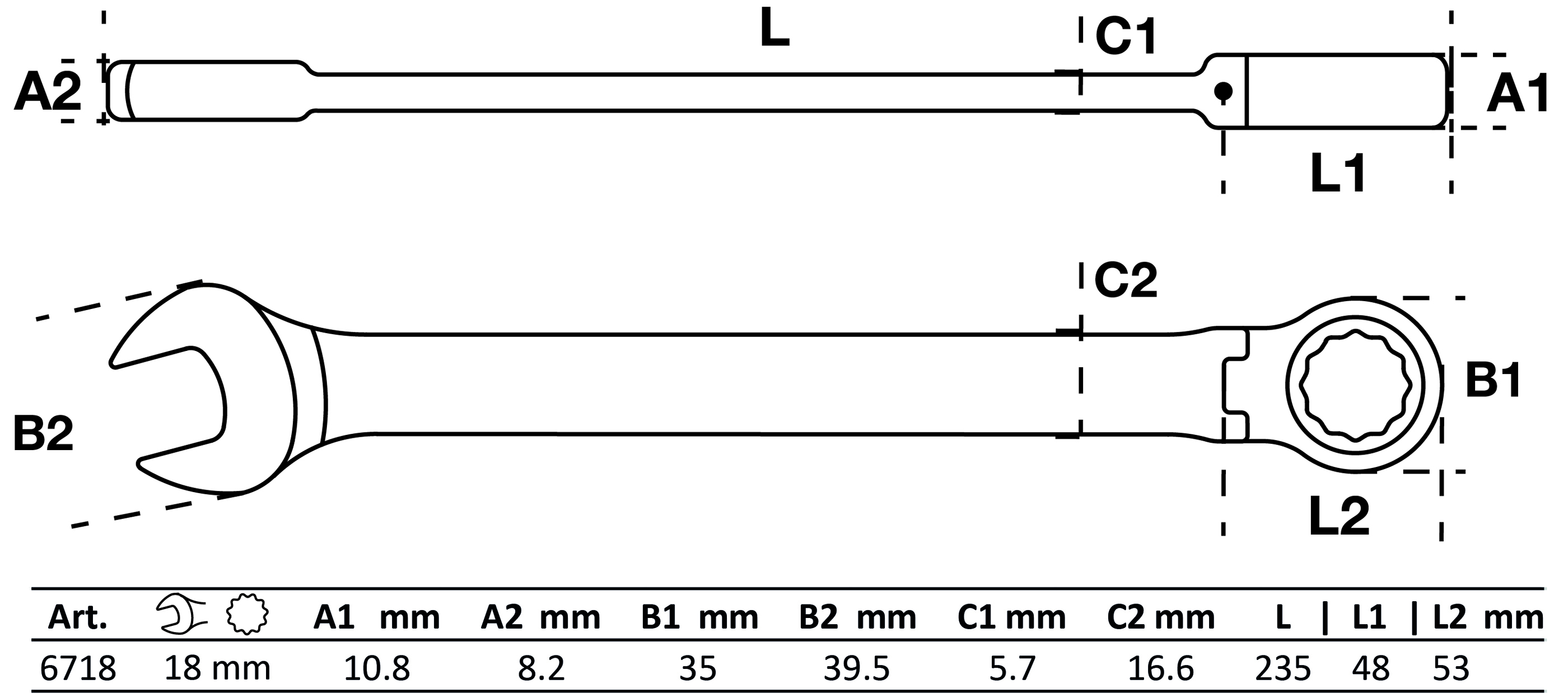 Ratschenring-Maulschlüssel | abwinkelbar | SW 18 mm