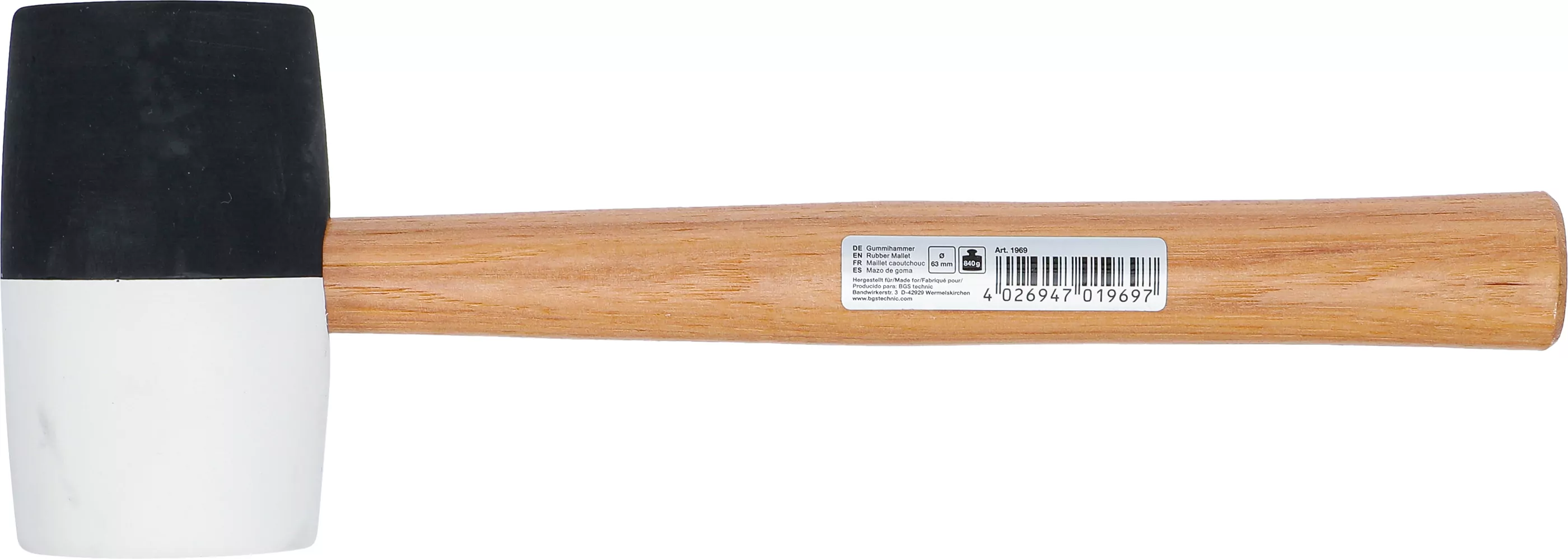 Gummihammer | Hickory-Stiel | schwarz-weißer Kopf | Ø 63 mm | 840 g