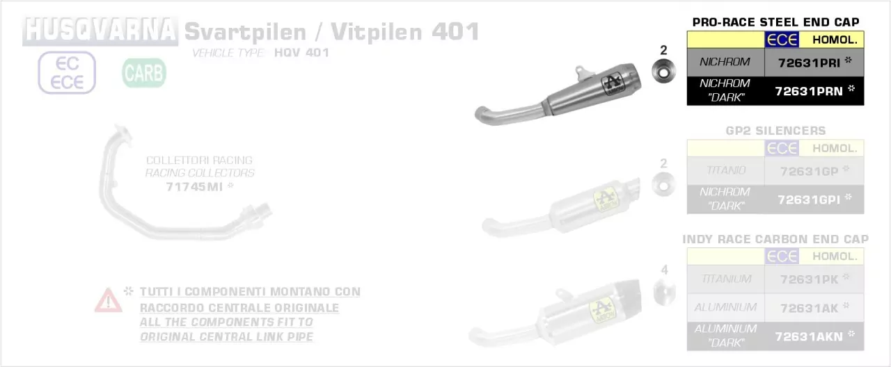 Arrow Pro-Race Edelstahl Schwarz Husqvarna Svartpilen / Vitpilen 401 20-