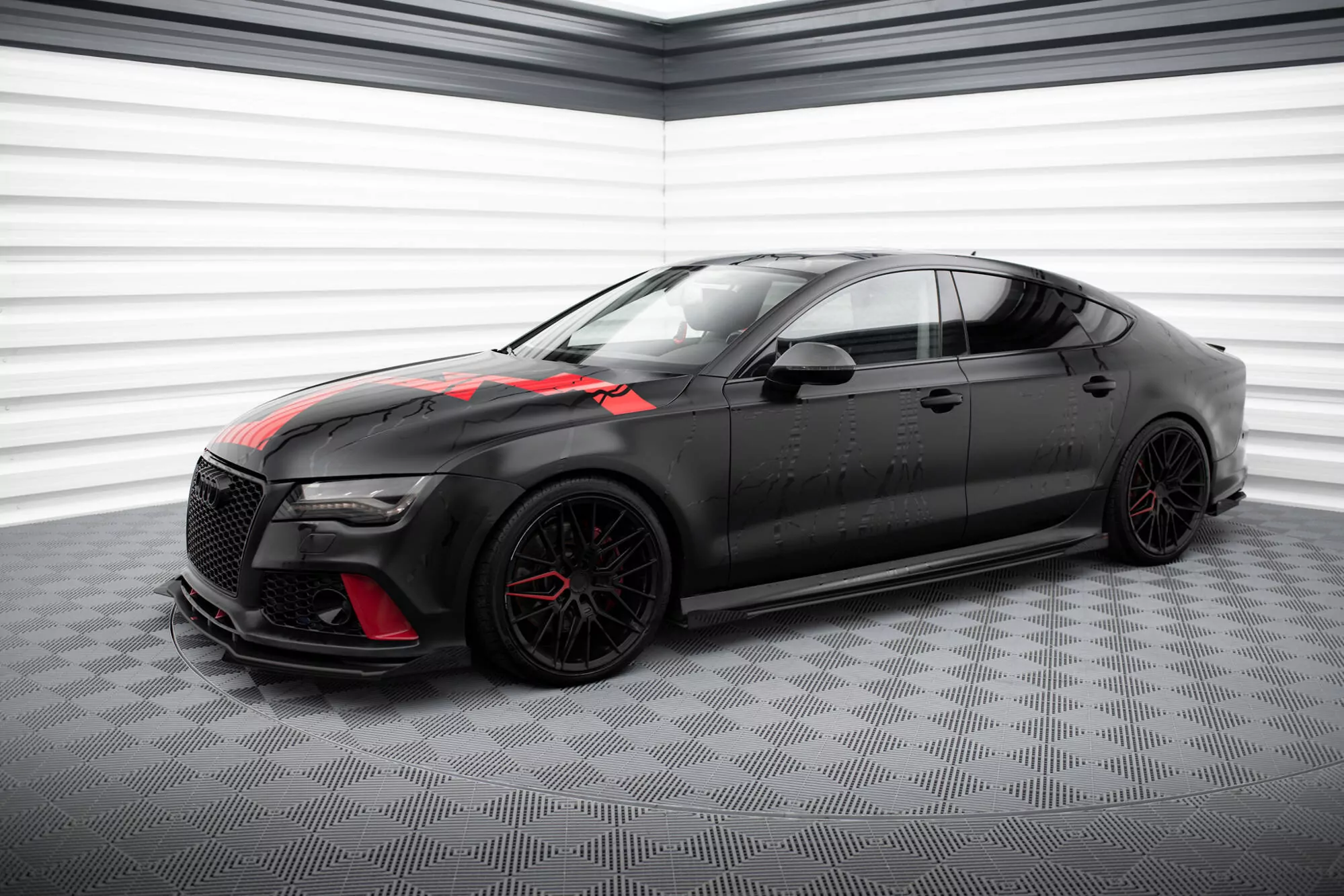 Street Pro Seitenschweller Ansatz Für + Flaps Audi A7 S-Line / S7 C7 Schwarz Hochglanz