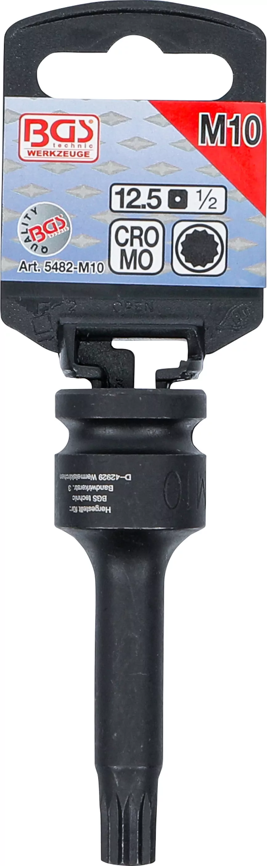 Kraft-Bit-Einsatz | Länge 75 mm | Antrieb Innenvierkant 12,5 mm (1/2") | Innenvielzahn (für XZN) M10