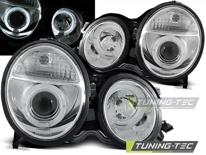 Headlights Angel Eyes Chrome Fits Mercedes W210 E-Klasse 06.99-02   