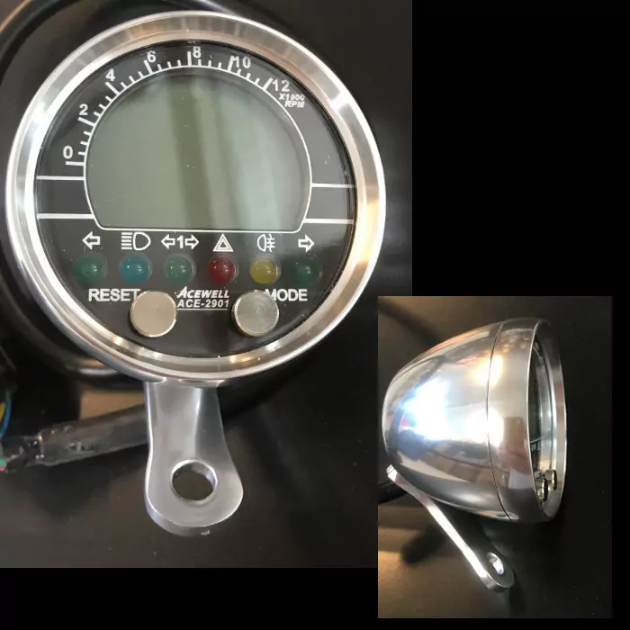 Multifunktionelles Digitalinstrument | alu-poliert Kein Tacho | Aufbau-Drehzahlmesser-Uhr-Temperatur