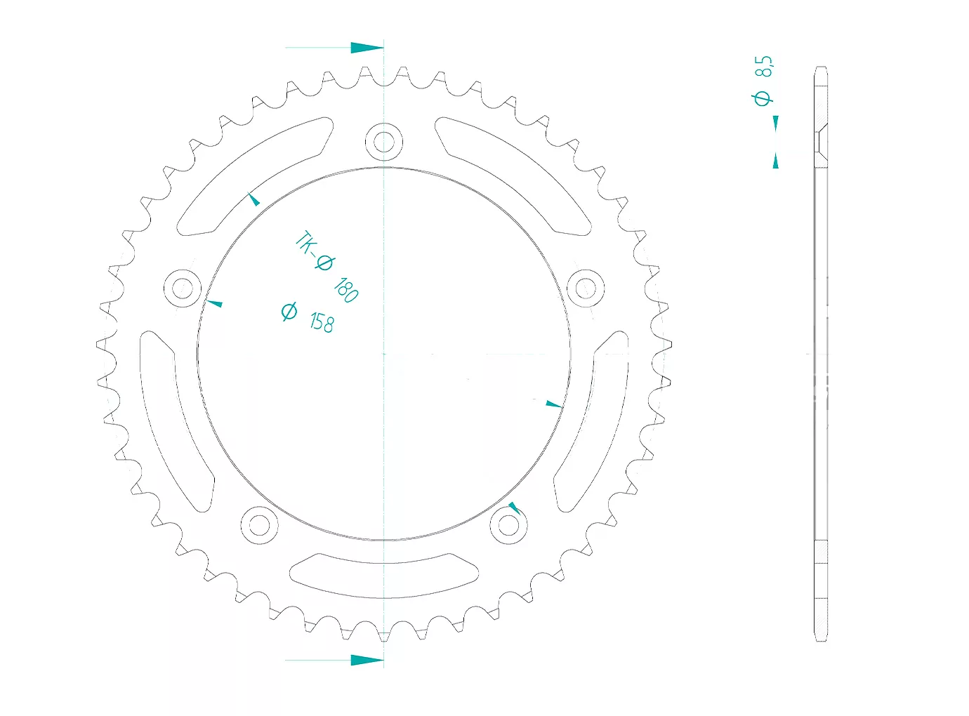 Kettenrad Stahl 47 Zähne Teilung 520