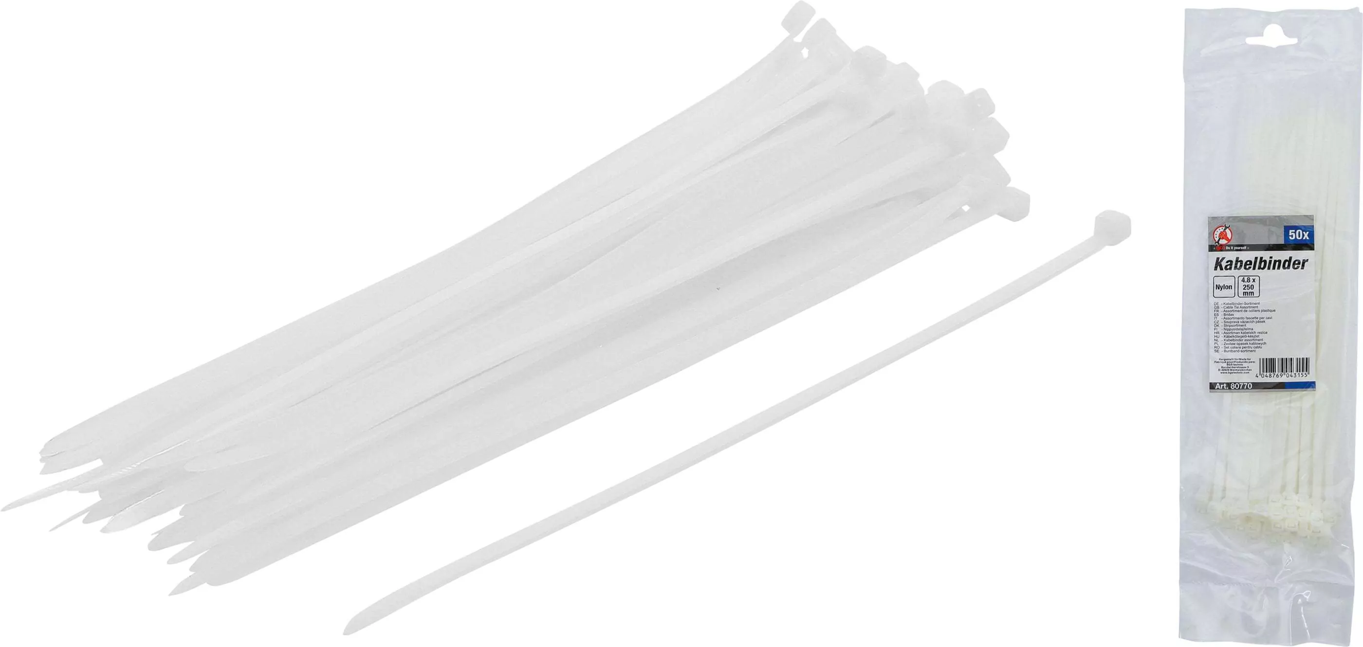 Kabelbinder-Sortiment | weiß | 4,8 x 250 mm | 50-tlg.
