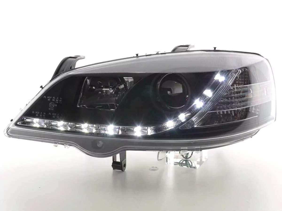 Scheinwerfer Set Daylight LED TFL-Optik Opel Astra G Bj. 98-03 schwarz
