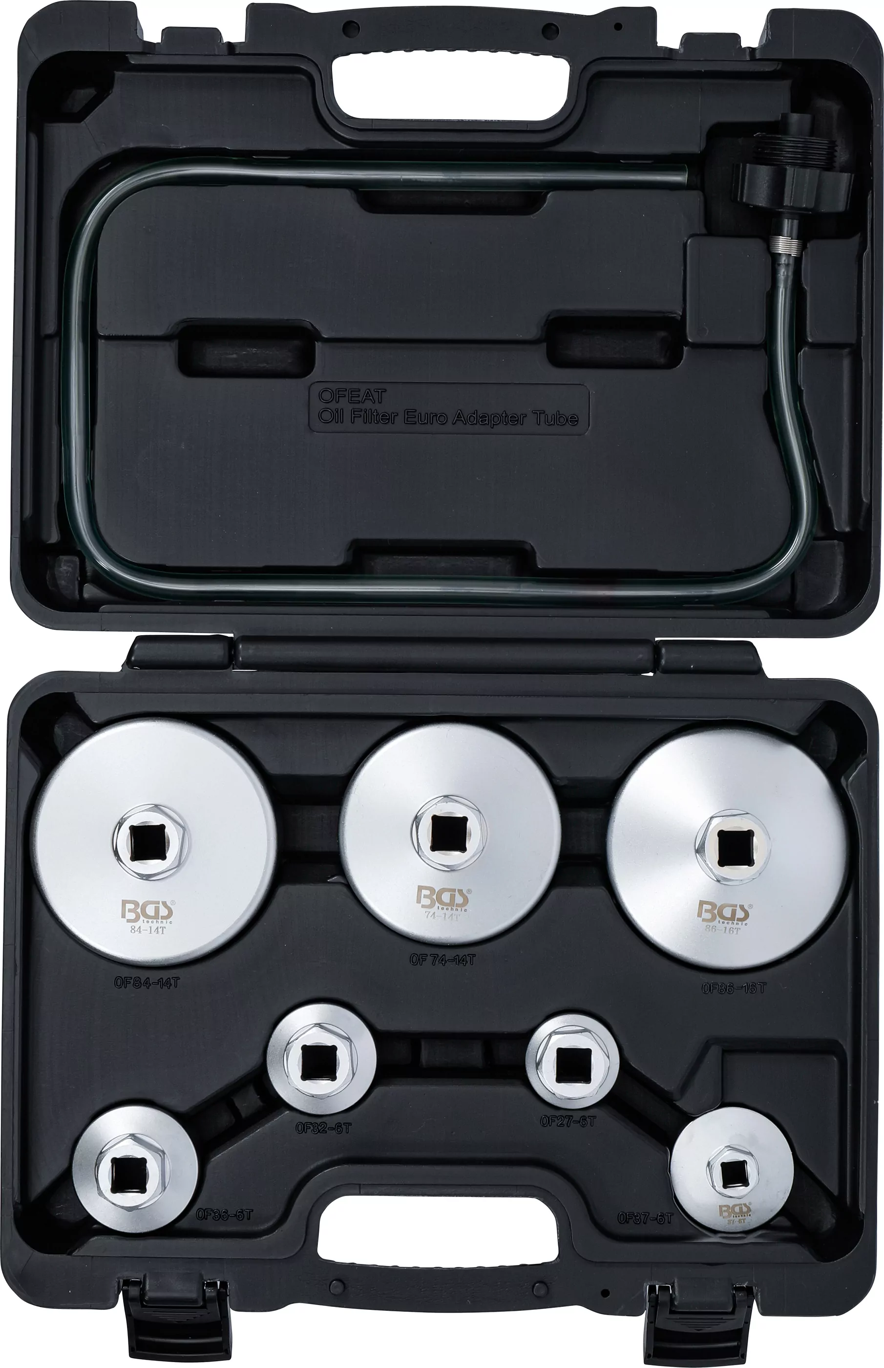 Ölfilterschlüssel-Satz | mit Ölfilter-Ablassschlauch | für VAG, BMW, Citroën, Peugeot, Ford, Mercedes-Benz, Opel, Volvo | 8-tlg.