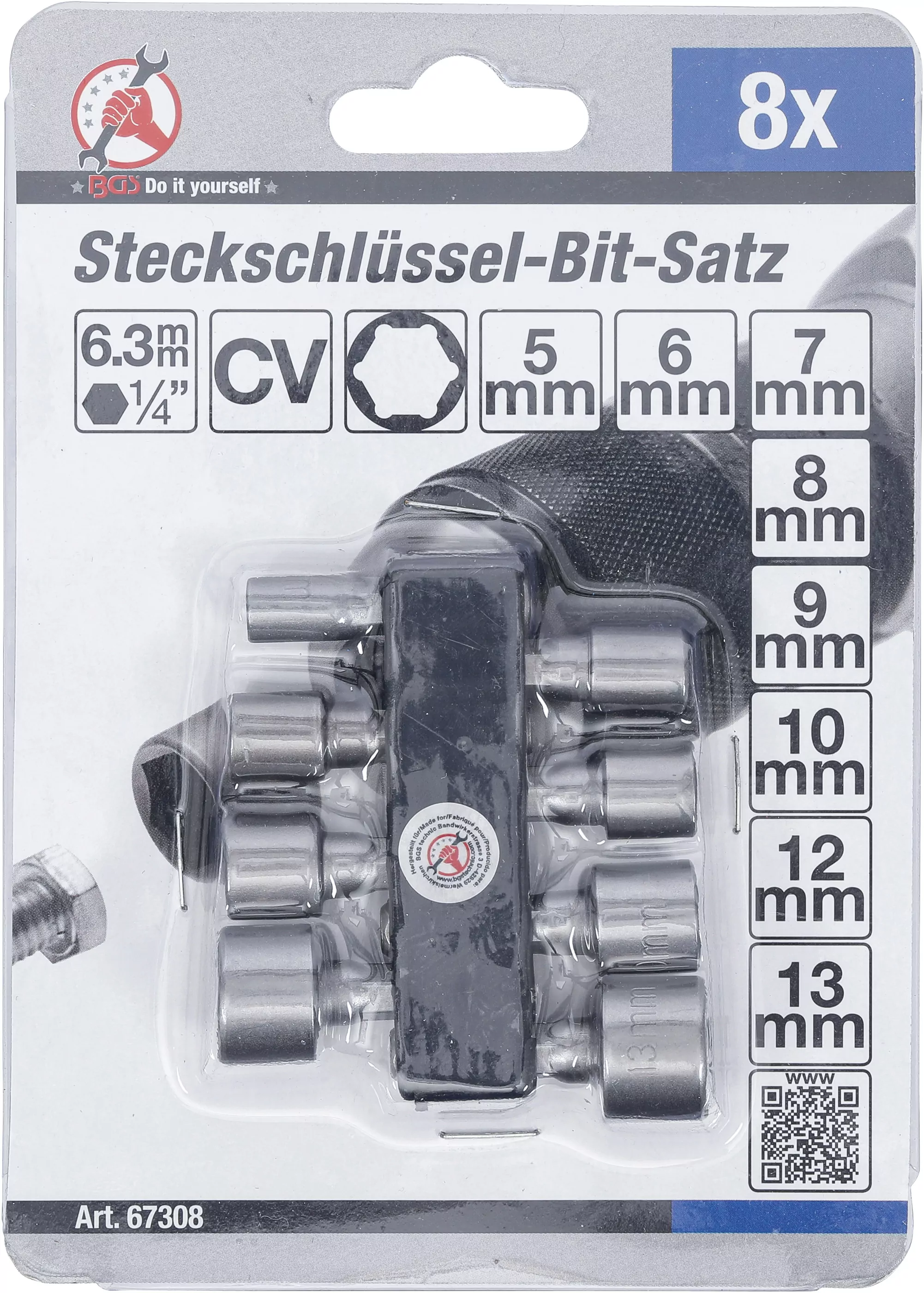 Steckschlüssel-Bit-Satz | Antrieb Außensechskant 6,3 mm (1/4") | SW 5 - 13 mm | 8-tlg.