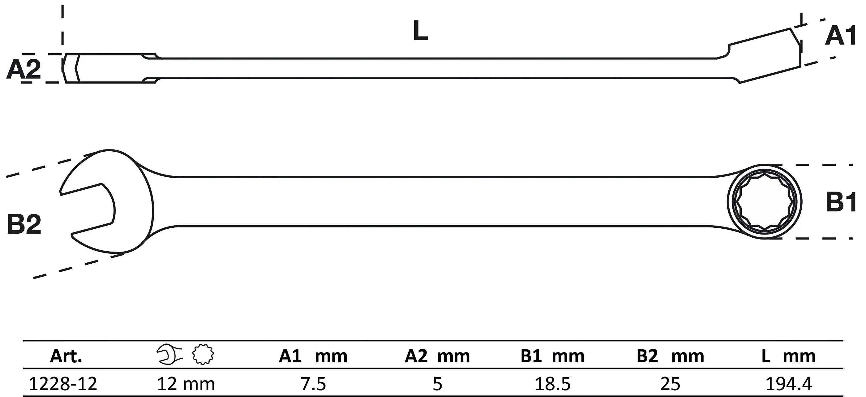 Maul-Ringschlüssel | extra lang | SW 12 mm