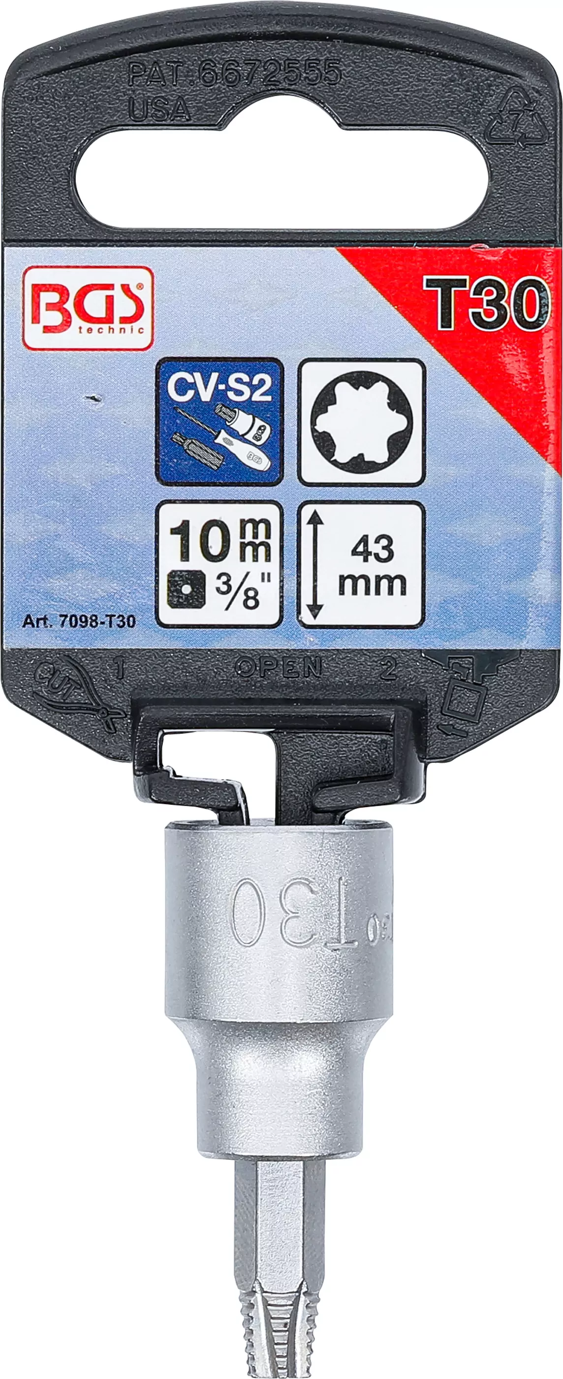 Schraubenausdreher-Bit-Einsatz | Antrieb Innenvierkant 10 mm (3/8") | für defektes T-Profil (für Torx) T30