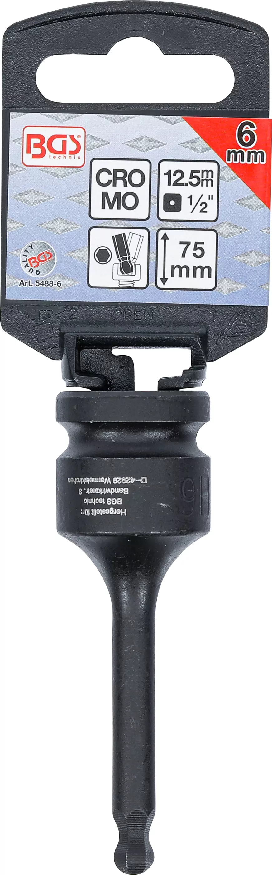 Kraft-Bit-Einsatz | Länge 75 mm | Antrieb Innenvierkant 12,5 mm (1/2") | Innensechskant mit Kugelkopf 6 mm