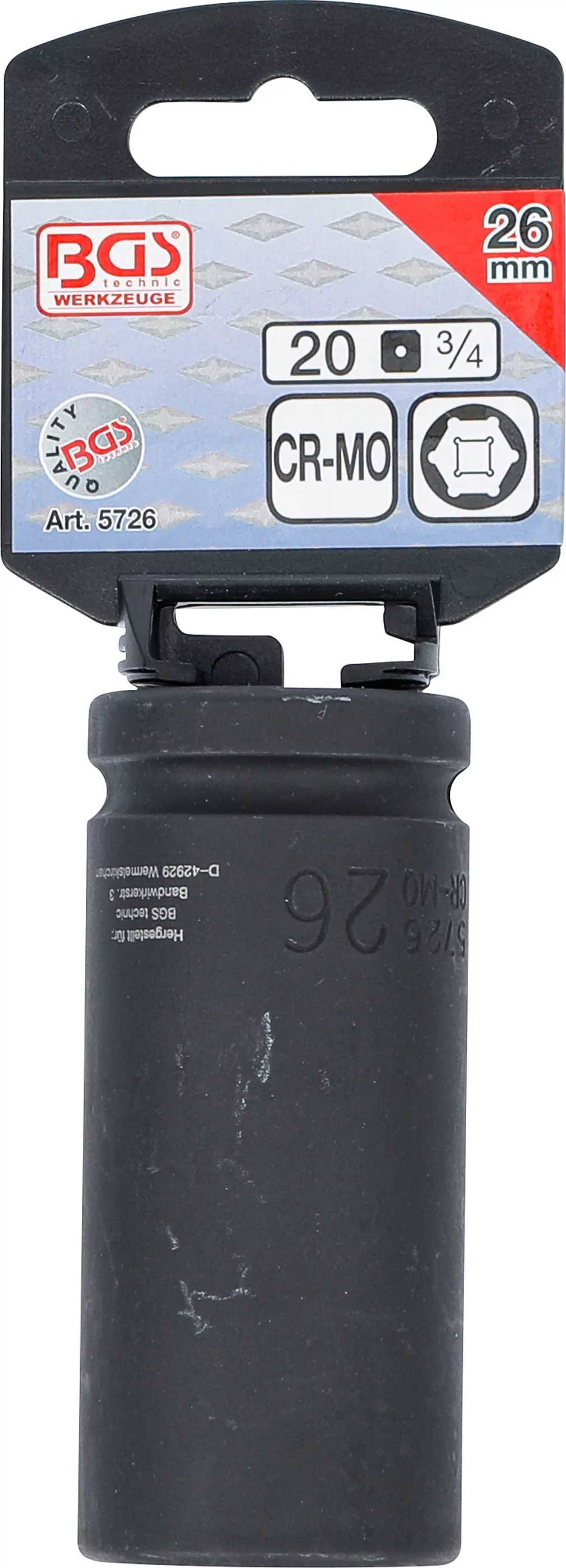 Kraft-Steckschlüssel-Einsatz Sechskant, tief | Antrieb Innenvierkant 20 mm (3/4") | SW 26 mm