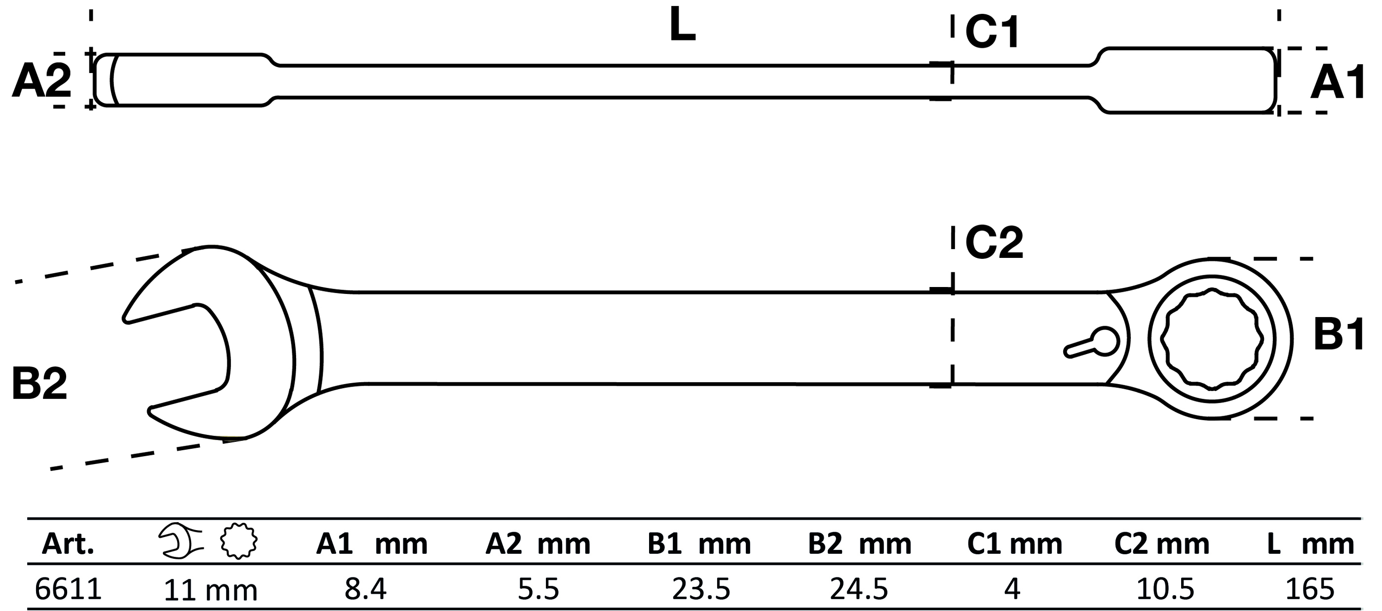 Ratschenring-Maulschlüssel | umschaltbar | SW 11 mm