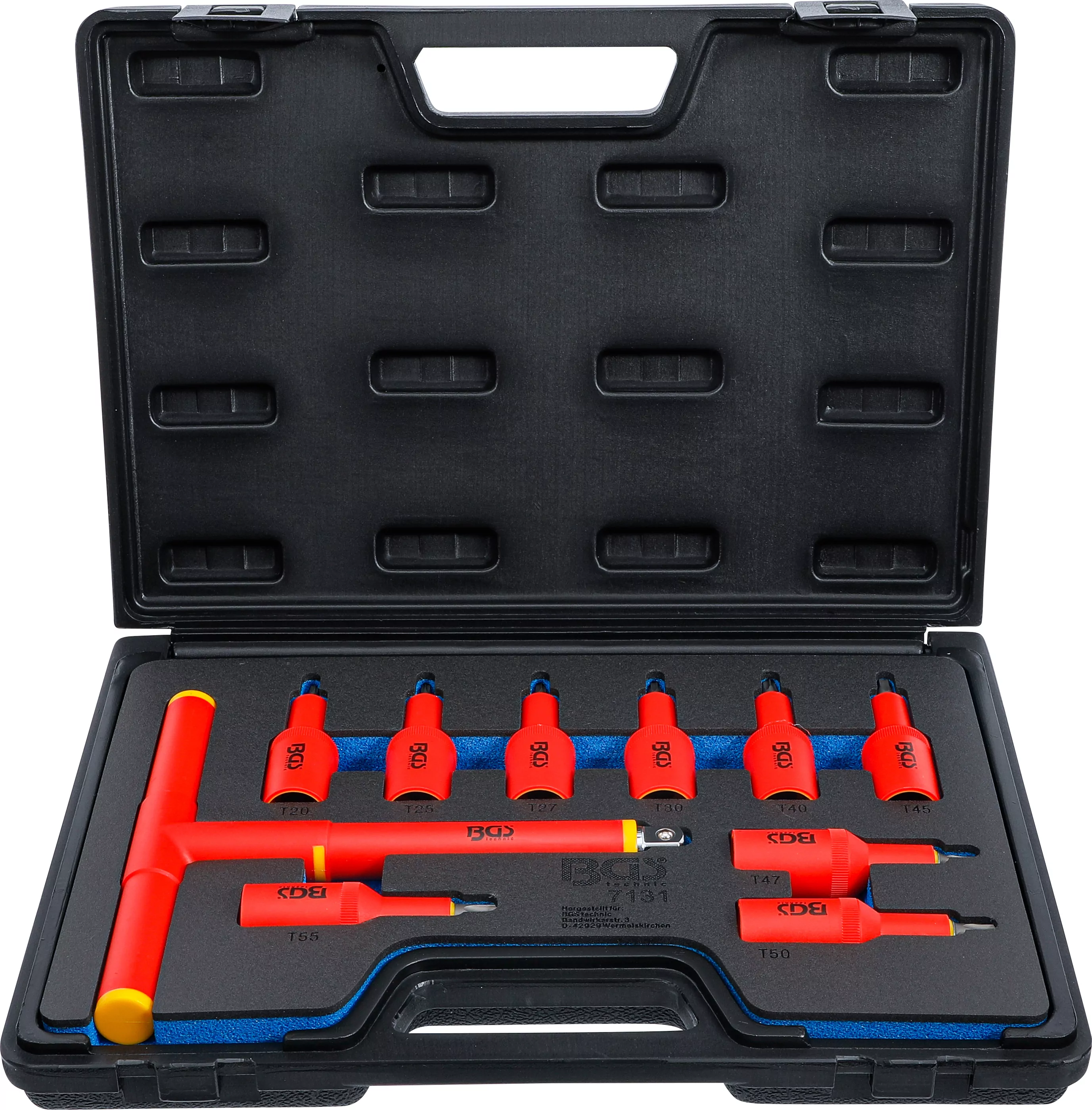 VDE-Bit-Einsatz-Satz | Antrieb Innenvierkant 12,5 mm (1/2") | T-Profil (für Torx) T20 - T55 | 10-tlg.