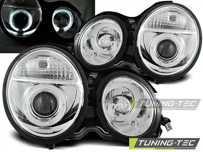 Headlights Angel Eyes Chrome Fits Mercedes W210 E-Klasse 95-05.99 