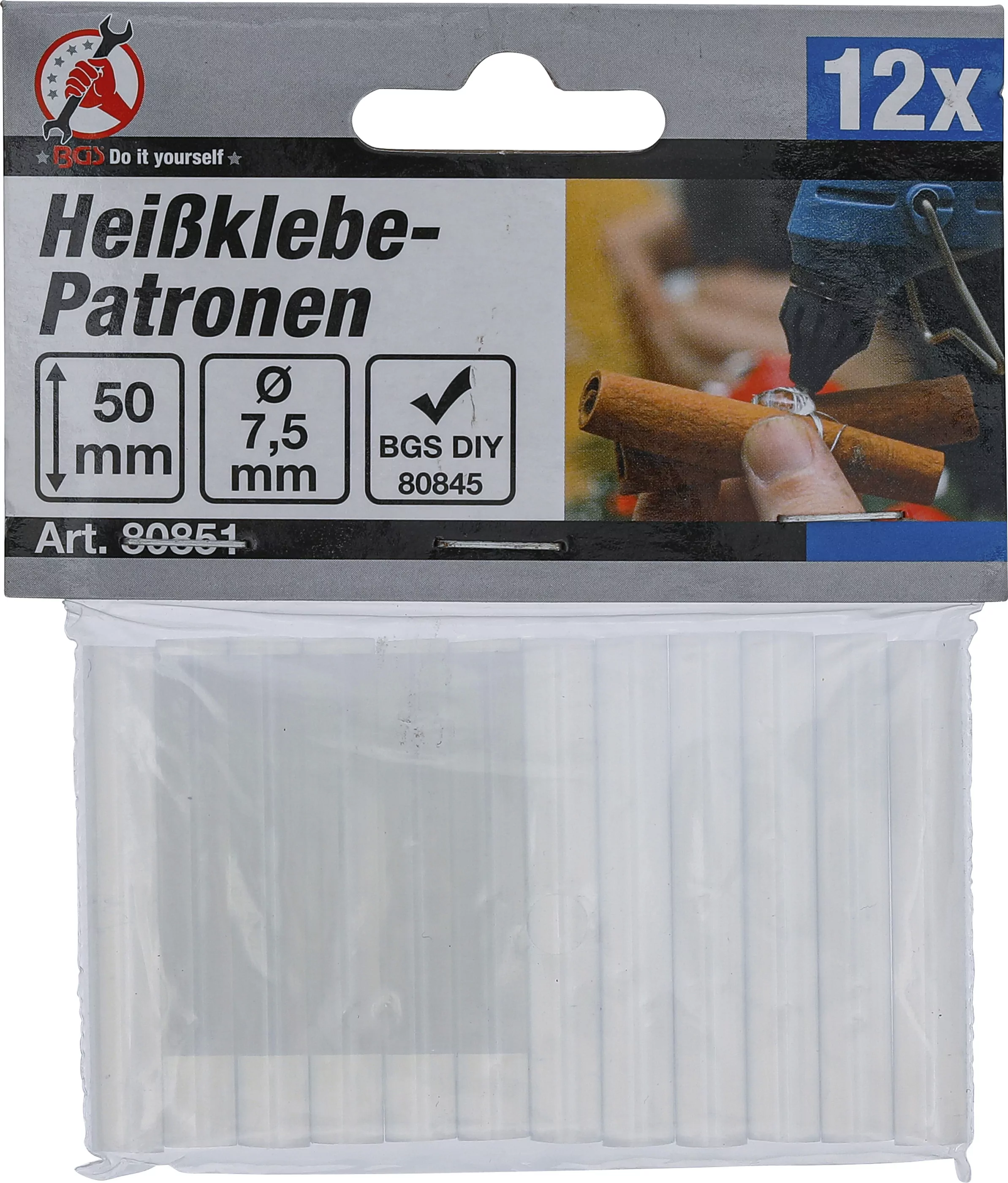 Heißklebe-Patronen | transparent | Ø 7,5 mm, 50 mm | 12-tlg.