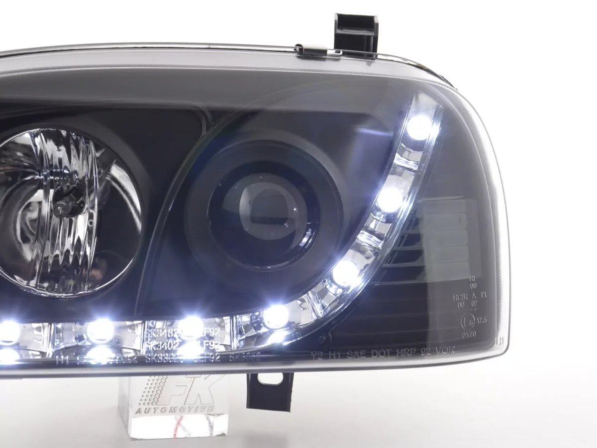 Scheinwerfer Set Daylight LED TFL-Optik VW Golf 3 Typ 1HXO 1EXO Bj. 91-97 schwarz