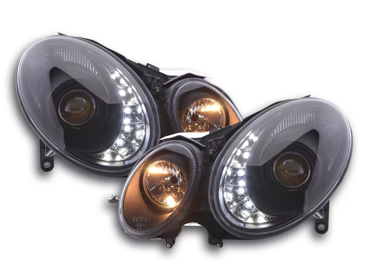 Scheinwerfer Set Daylight LED TFL-Optik Mercedes E-Klasse 211 Bj. 06-09 schwarz