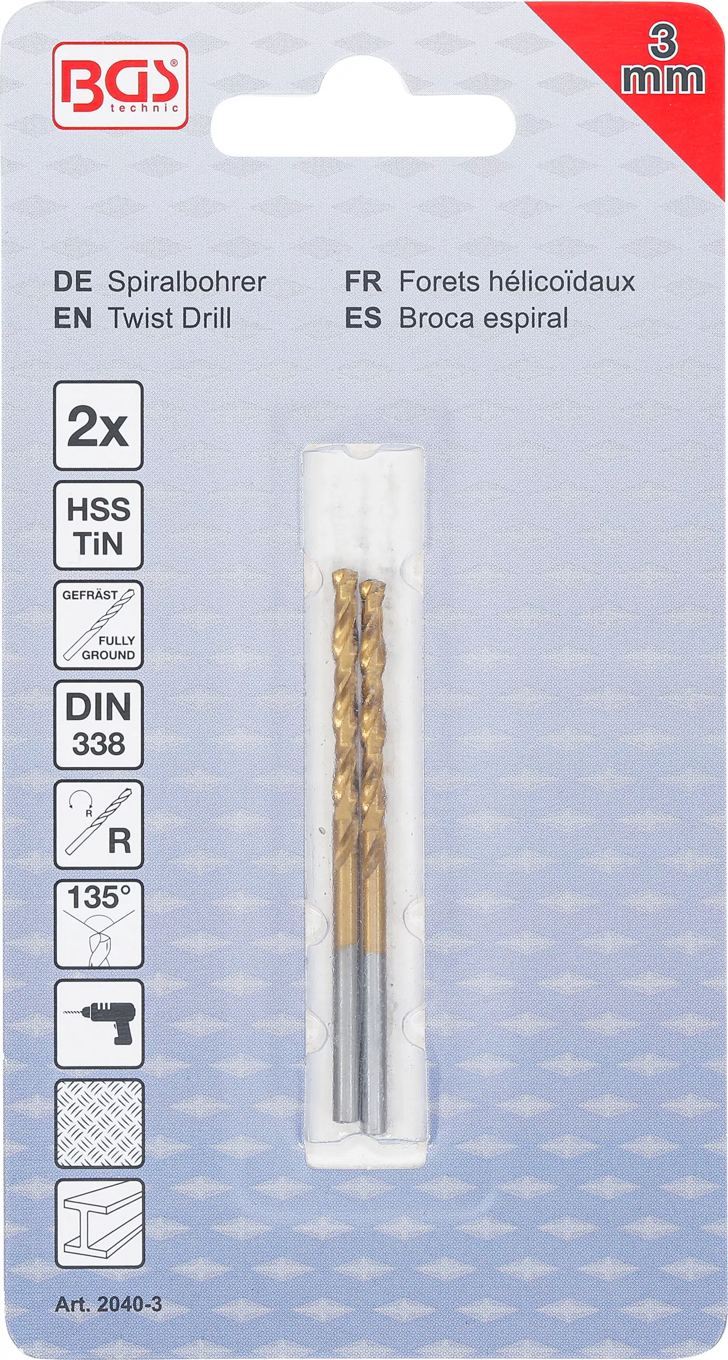 Spiralbohrer | HSS-G | titan-nitriert | 3,0 mm | 2-tlg.