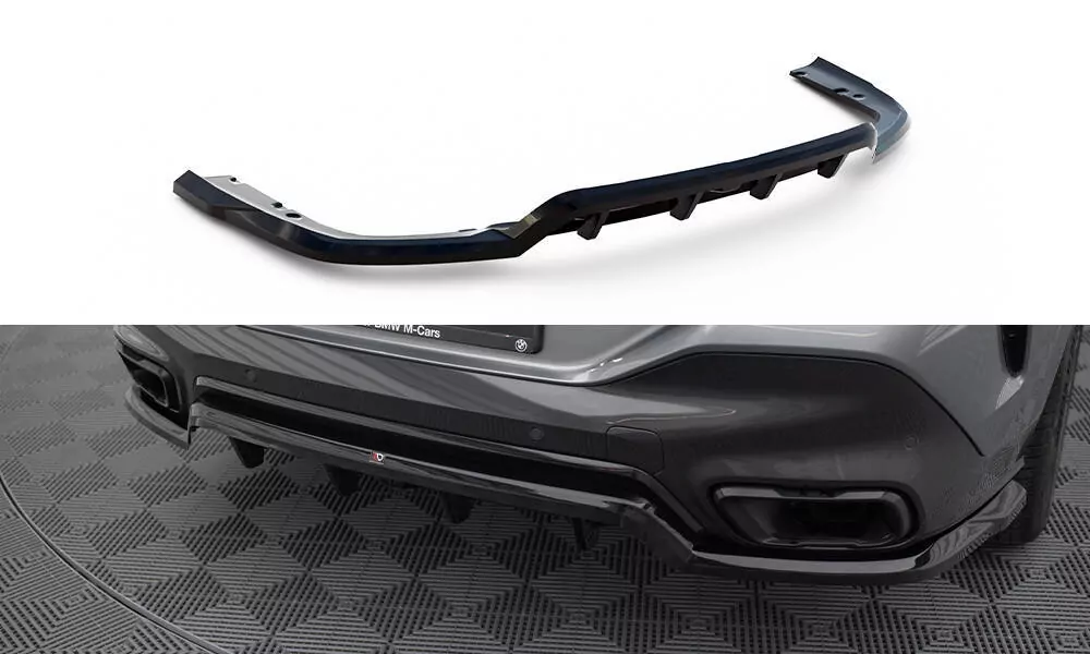 Hinten Splitter (mit Einem Vertikalem Balken) V.1 BMW X6 M-Paket G06 Facelift Schwarz Hochglanz