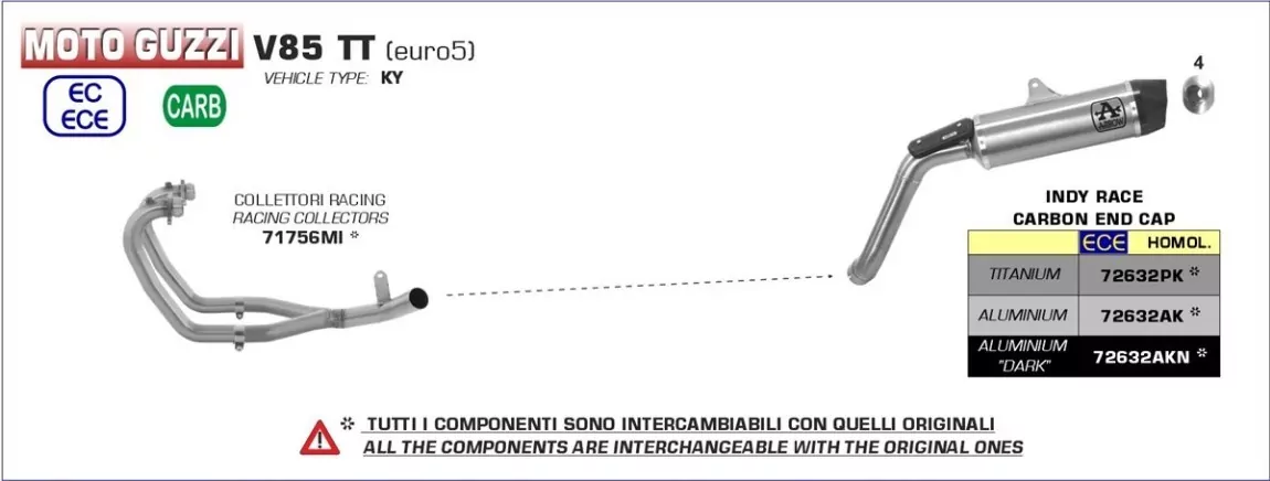 Arrow Indy Race Aluminium Moto Guzzi V85 TT 19-21