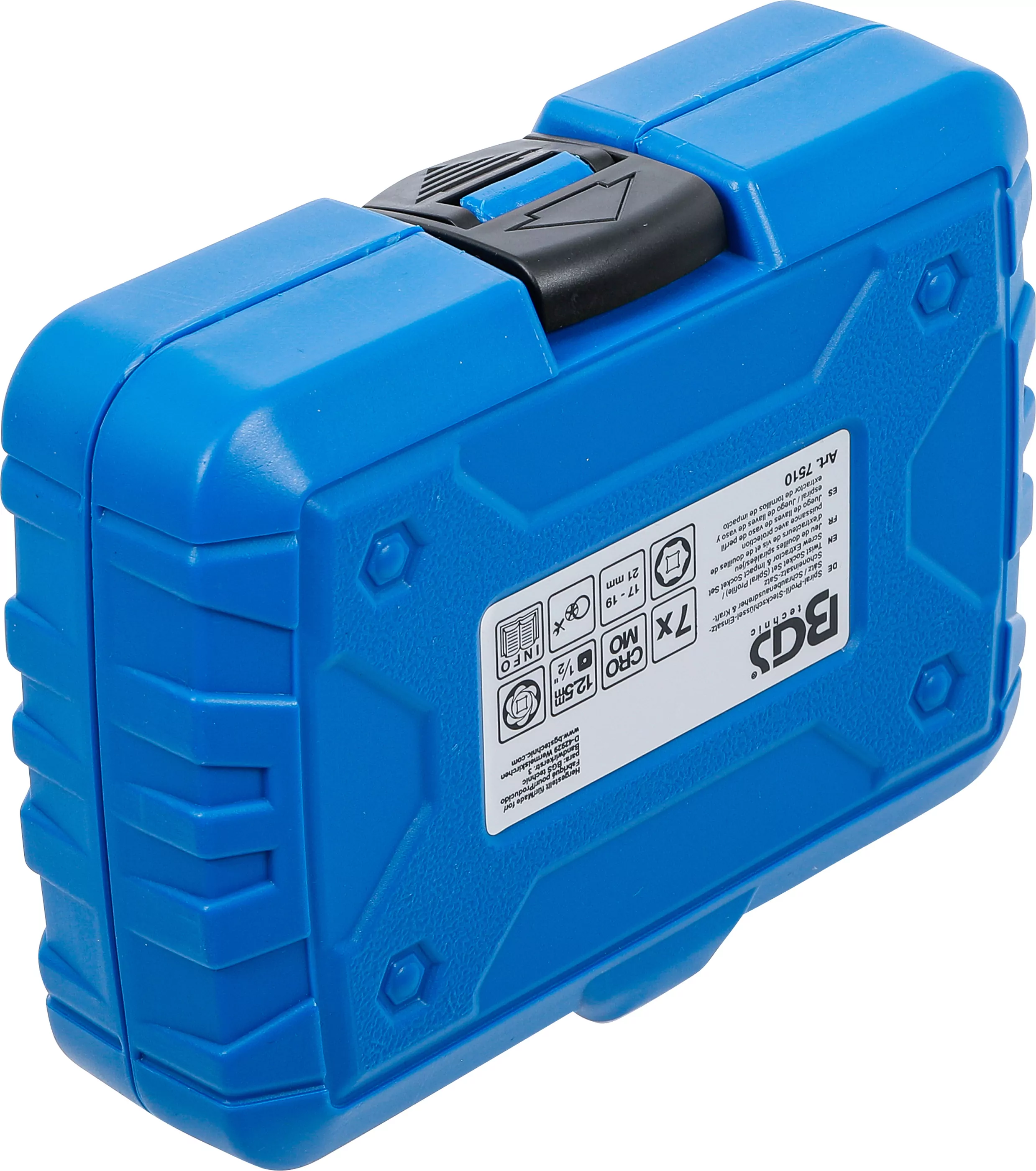 Spiral-Profil-Steckschlüssel-Einsatz-Satz / Schraubenausdreher & Kraft-Schoneinsatz-Satz | Antrieb Innenvierkant 12,5 mm (1/2") | SW 17 / 19 / 21 mm | 7-tlg.