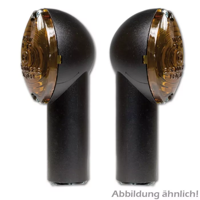 Micro-blinker, Schwarz, Kurz, Getöntes Glas, 12v/21w Halogen, E-geprüft, M10