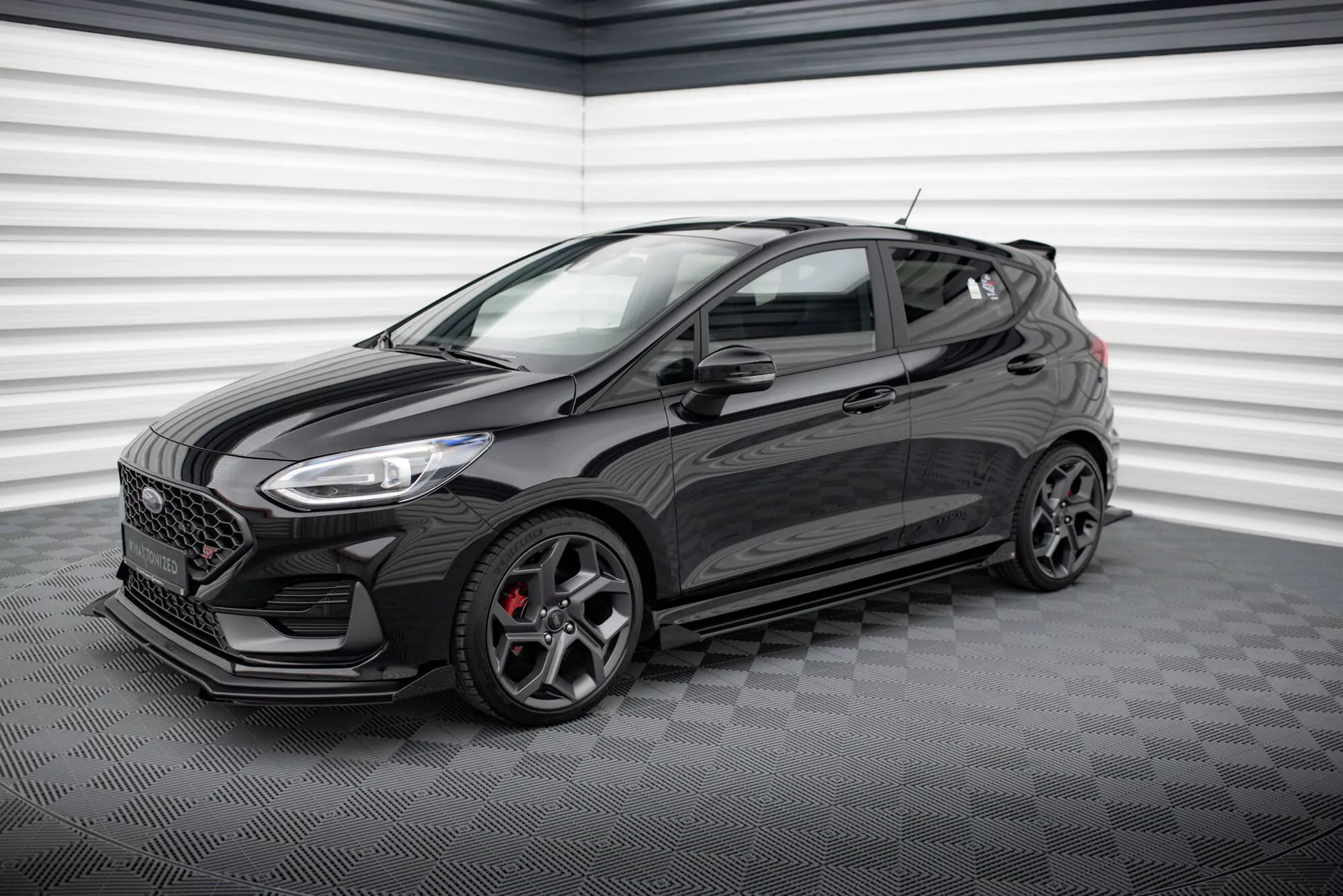 Rennen Haltbarkeit Seitenschweller Ansatz Passend Für + Front Stoßstangen Racing Flaps Passend Für Ford Fiesta Mk8 ST / ST-Line Schwarz Hochglanz