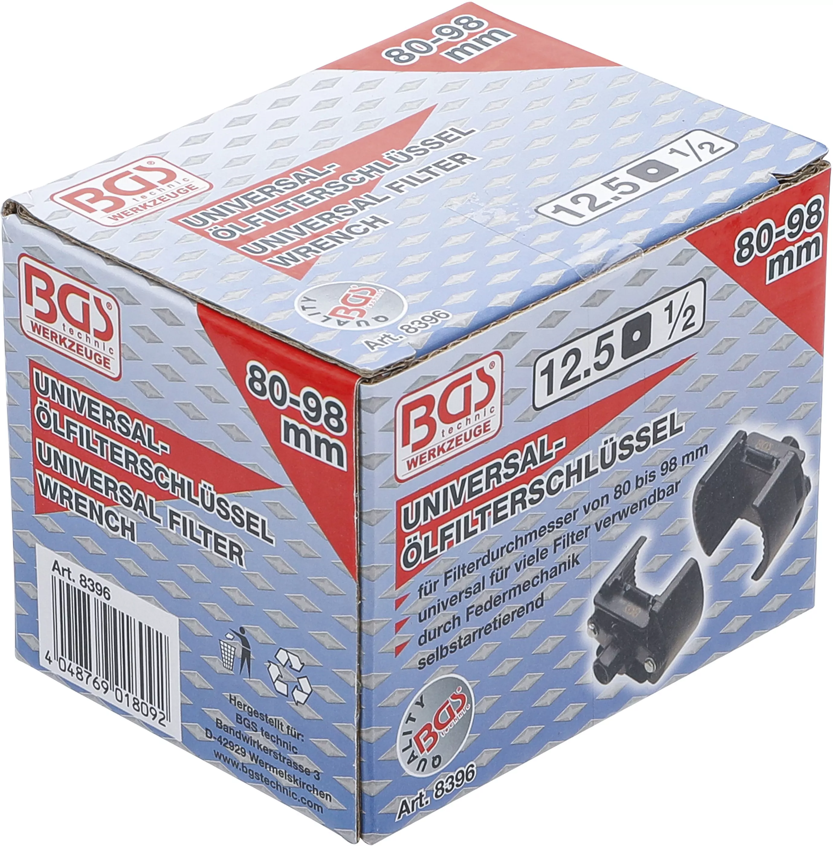 Universal-Ölfilterschlüssel | Antrieb Innenvierkant 12,5 mm (1/2") | Ø 80 - 98 mm