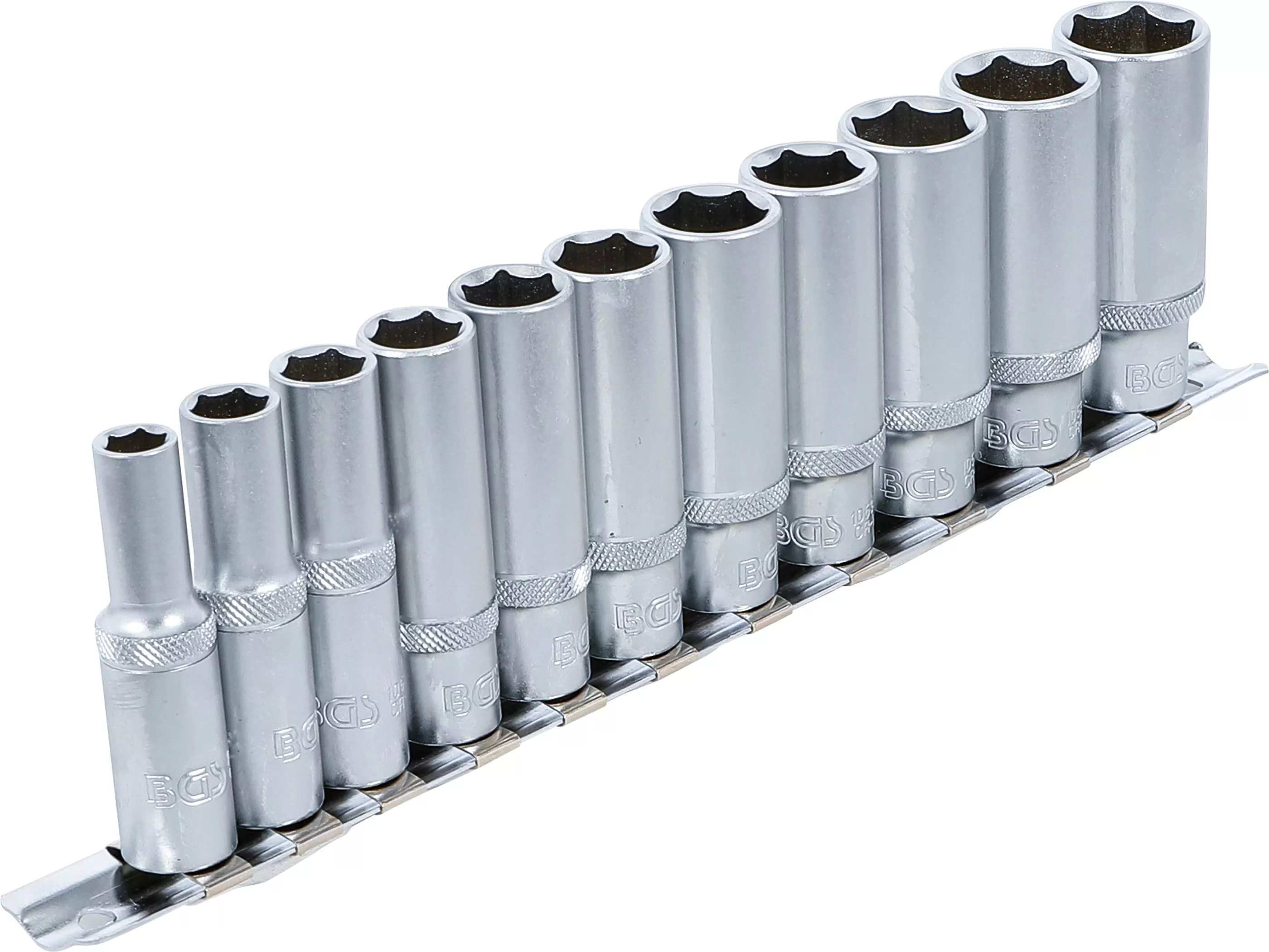 Steckschlüssel-Einsatz-Satz Sechskant, tief | Antrieb Innenvierkant 10 mm (3/8") | SW 8 - 19 mm | 11-tlg.